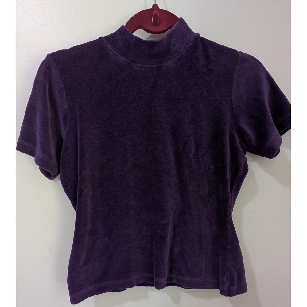 Vintage Resource Purple Velour Mock Neck Short Sleeve Top Womens Medium Israel